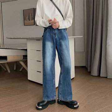 Riolio New Korean Cleanfit Male Jeans Luxury Naples High Waist Wide Legs Denim Pants Fashion Solid Color Retro Premium Elegant Trousers
